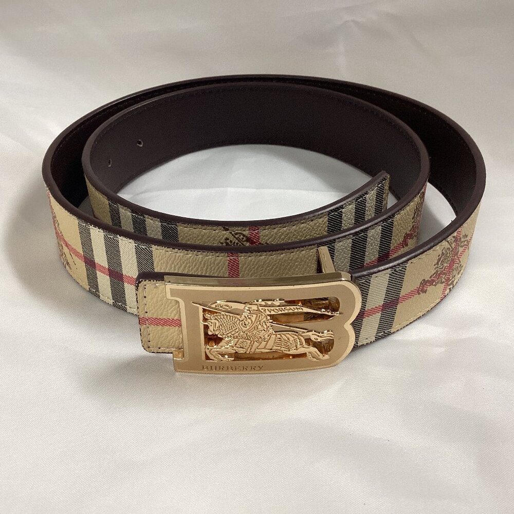 Burberry Cream Checkered Belt With Gold Buckle 46" (Previously Owned)